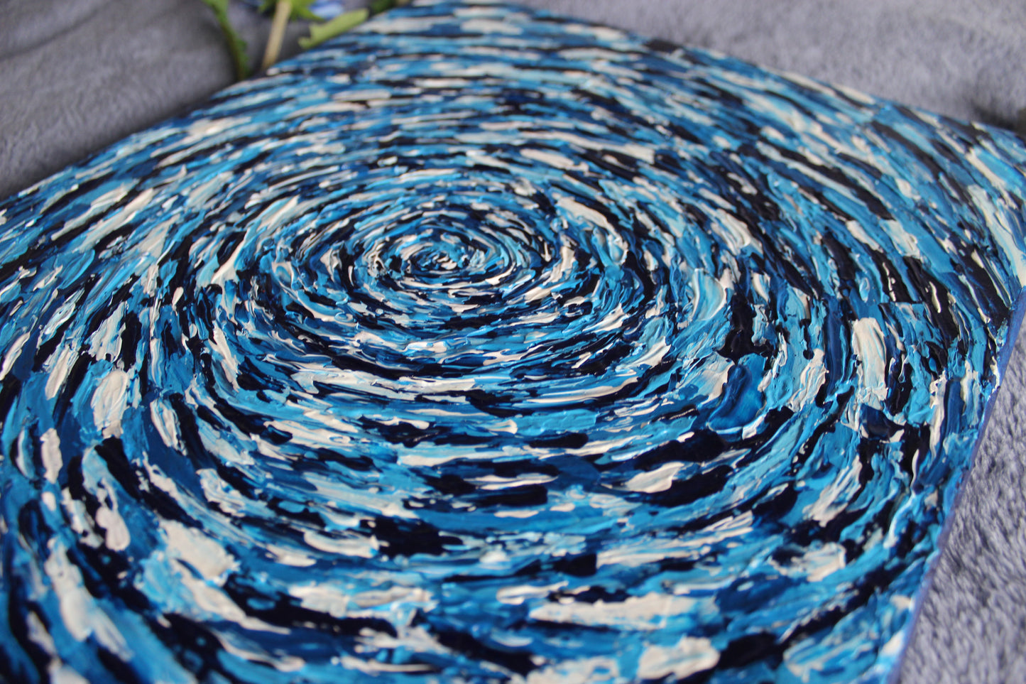 Blue and White Spiral on Rectangle Canvas 1