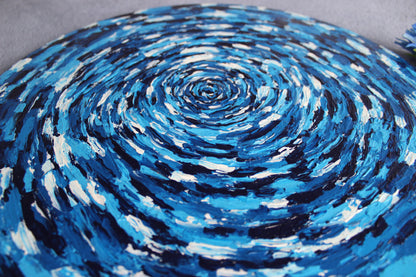 Blue and White Spiral on Circle Canvas 1