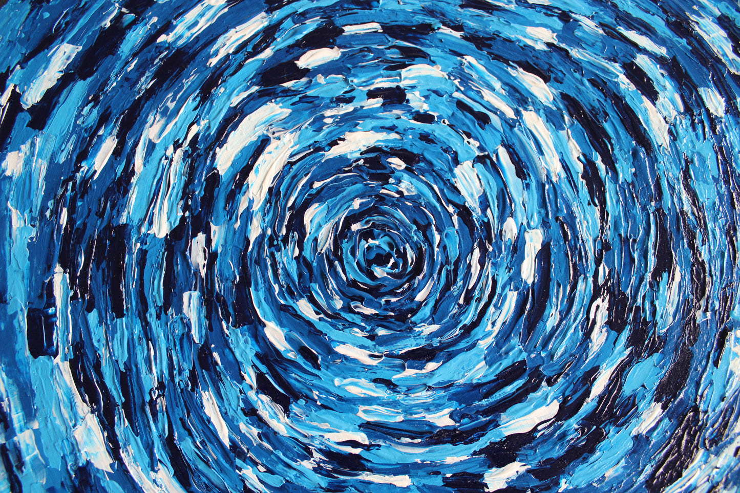 Blue and White Spiral on Circle Canvas 1