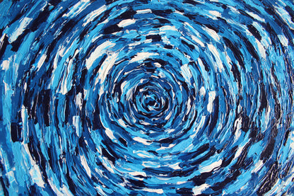 Blue and White Spiral on Circle Canvas 1