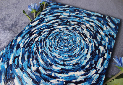 Blue and White Spiral on Rectangle Canvas 2