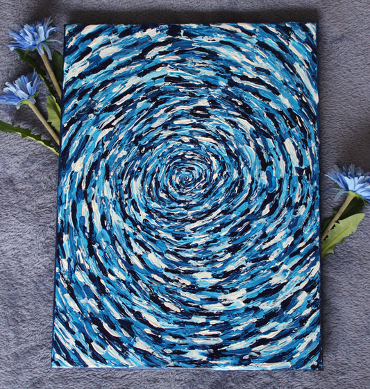 Blue and White Spiral on Rectangle Canvas 1